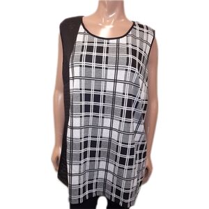 Penningtons Plaid Quilted Sleeveless Top Mixed Media Stretch Knit Keyhole